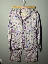 Vintage Victoria's Secret Cotton Silk Pajama Set Long Purple Floral Size Large