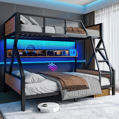 #ad Full XL Queen or FullStorage Board Queen Bunk BedMetal Bunk Bed w Storage $358.79