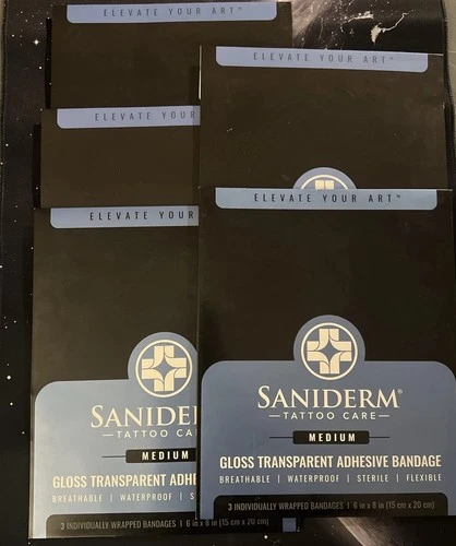 5 Saniderm Tattoo Aftercare Bandage 6"x8" 3 Sheets/Pack M - 15 Sheets Total - product listing photo