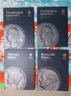 4 - Whitman Coin Albums Washington Quarter 1 & 2, Mercury Roosevelt Dime