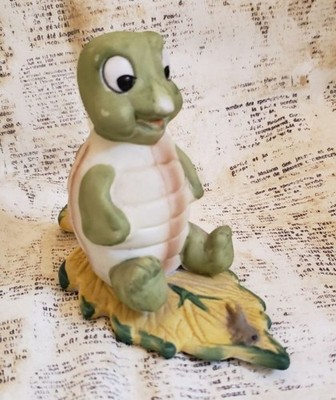 Whimsical Vintage Bisque Porcelain - Little Turtle and a Worm on a Yellow Leaf