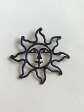 Vintage SIGNED Lester JOY Celestial Sun Face Brooch Pin Black Metal 3.5" L127