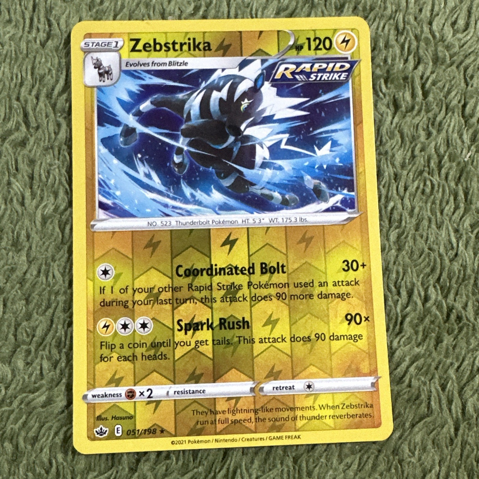 Zebstrika #51/198 Chilling Reign Rare Pokemon Card  Reverse Holo