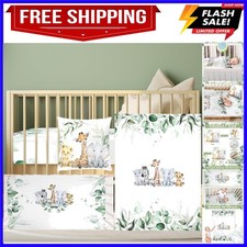 Baby Safari Animals Crib Bedding Set 3 Pcs Crib Set Baby Blanket, Fitted Shee...