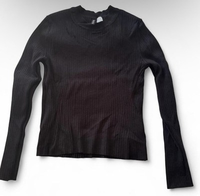 H&M Black Ribbed Knit Crew Neck Long Sleeve Pullover Tee Women s Size M