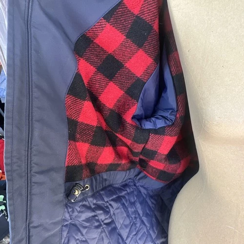 LL Bean Parka VTG Jacket Mens M Baxter State  Maine Coat Plaid Lined Blue Wool image 3