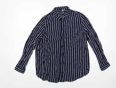 H&M Damen Blau Viskose Basic Knopfleiste Größe 10 Kragen
