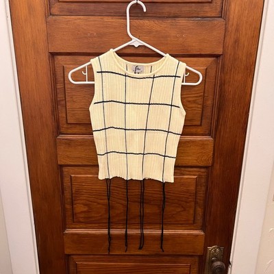 YLLW The Label Tekla Knit Dress Set Yellow Cream With Black Ties Size XS NWT's