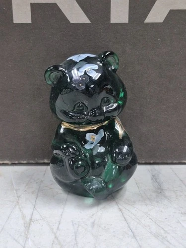 FENTON ART GLASS 1996-1997 SPRUCE GREEN MAGNOLIA BEAR FIGURINE-A. FARLEY