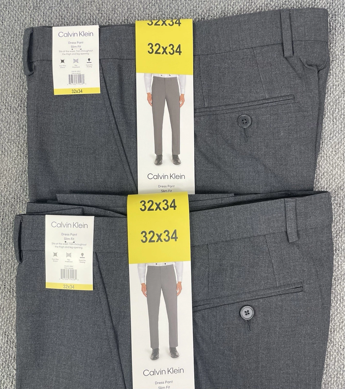 Calvin Klein Men's Lot of 2 Slim Fit Gray Dress Pants Size 32x34 NWT