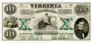 $10 Virginia Treasury Note Oct 18 1862 Richmond Obsolete Currency