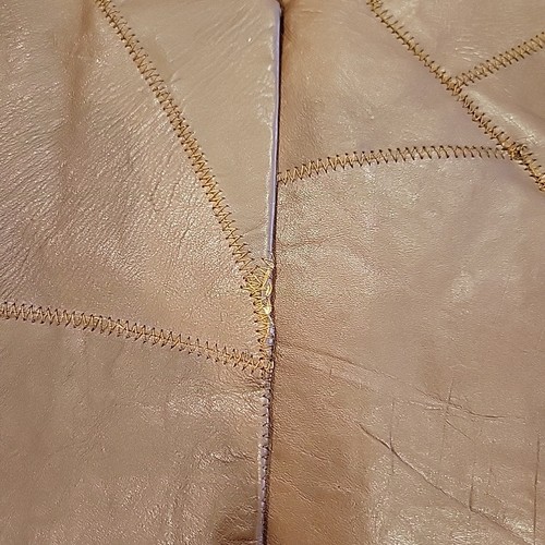 Giacca patchwork pelle vintage anni 60-70 uomo 42 Woodstock patch tasca marrone - Foto 23 di 24