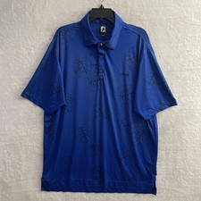 FJ FootJoy Mens Polo Shirt Blue Floral XL Polyester Blend Short Sleeve Collar