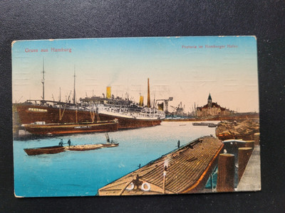 Postcard Hamburg steamer Pretoria in the port of Hamburg used 1911 (T8)