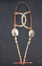 Dale Chavez Double Ear Silver Ferrule Rawhide Show Horse Headstall Bridle