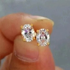 1 Ct Oval Cut Moissanite Women's Solitaire  Stud Earrings 14K Yellow Gold Plated