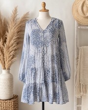 Lovestitch S Blue Leopard Print Ruffle Tiered Dress Cottagecore Bohemian