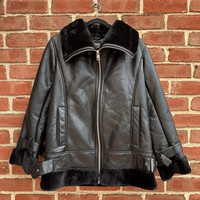 ASOS River Island Faux Fur Aviator Leather Coat Black Womens Size 6