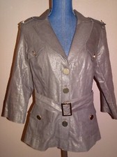 Cache Brown Metallic Gold Shimmer Belted Shoulder Button Tabs Jacket Size M