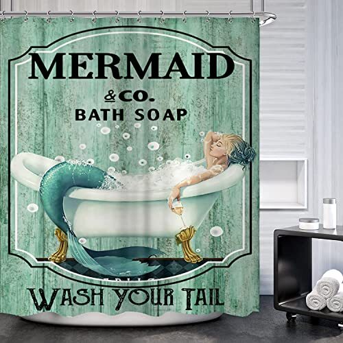 Mermaid Shower Curtain Mermaid Bathroom Set Inch 60Wx72L A-teal