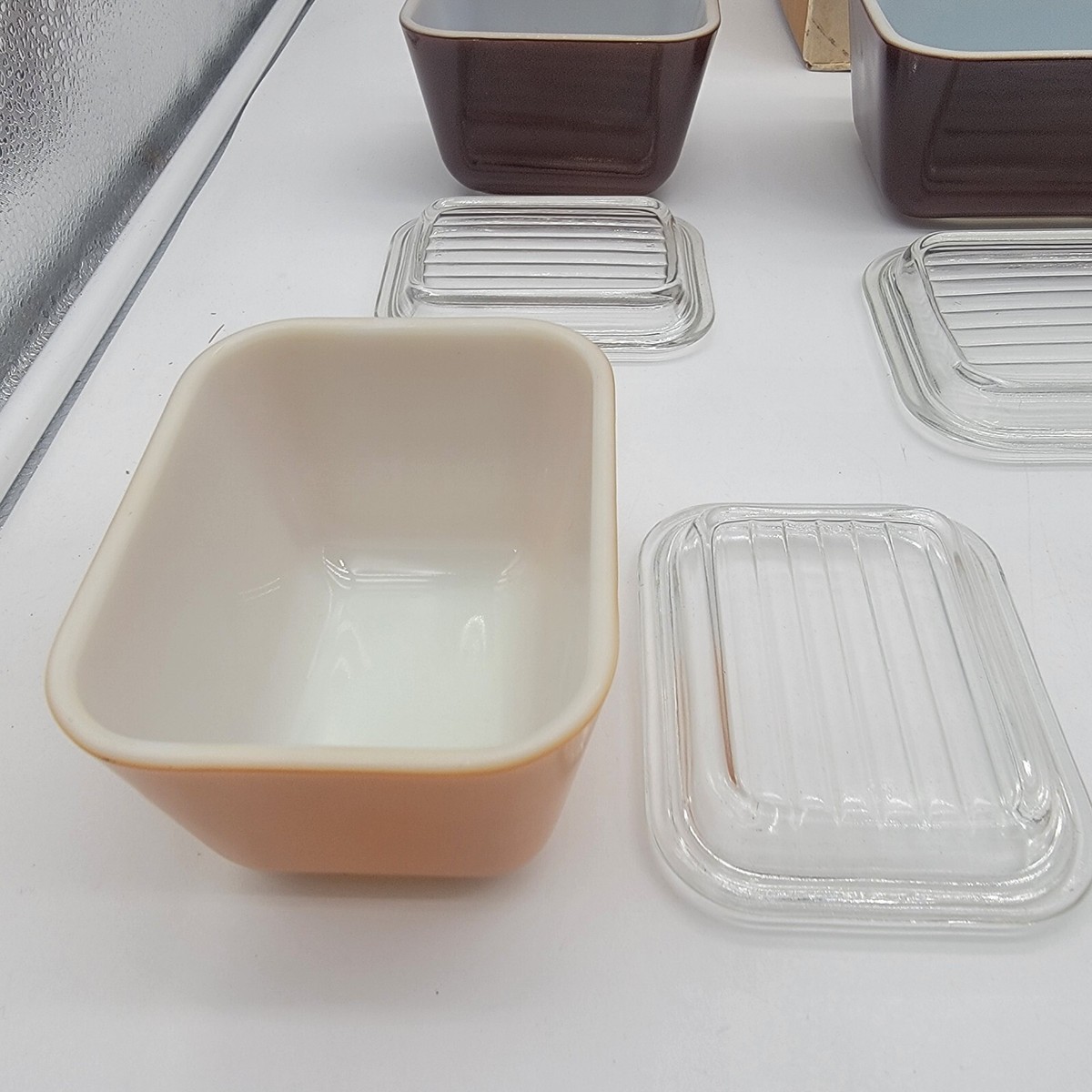 Vtg Pyrex Old Orchard 4 Piece Oven/ Refrigerator/Freezer Set