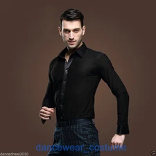 Mens Ballroom Latin Modern Tango Rhythm Salsa Competition Dance Dress Shirt Tops