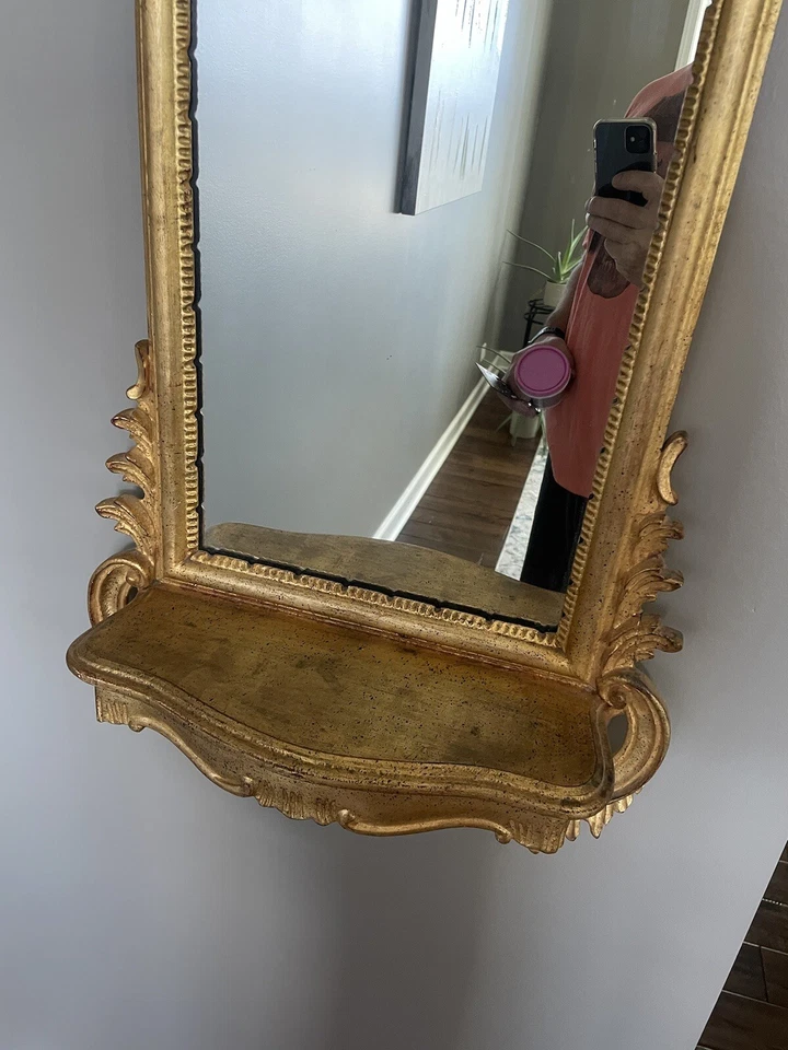 Espejo de pared vintage LaBarge Hollywood Regency madera dorada estante de mediados de siglo Foto 3 de 4