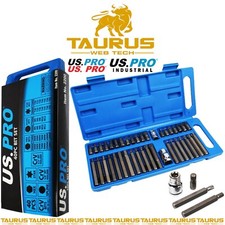 40-teiliges US PRO Bit-Set Sechskant Spline Star CR-V 3/8" & 1/2" Antriebshalter mit Koffer UK