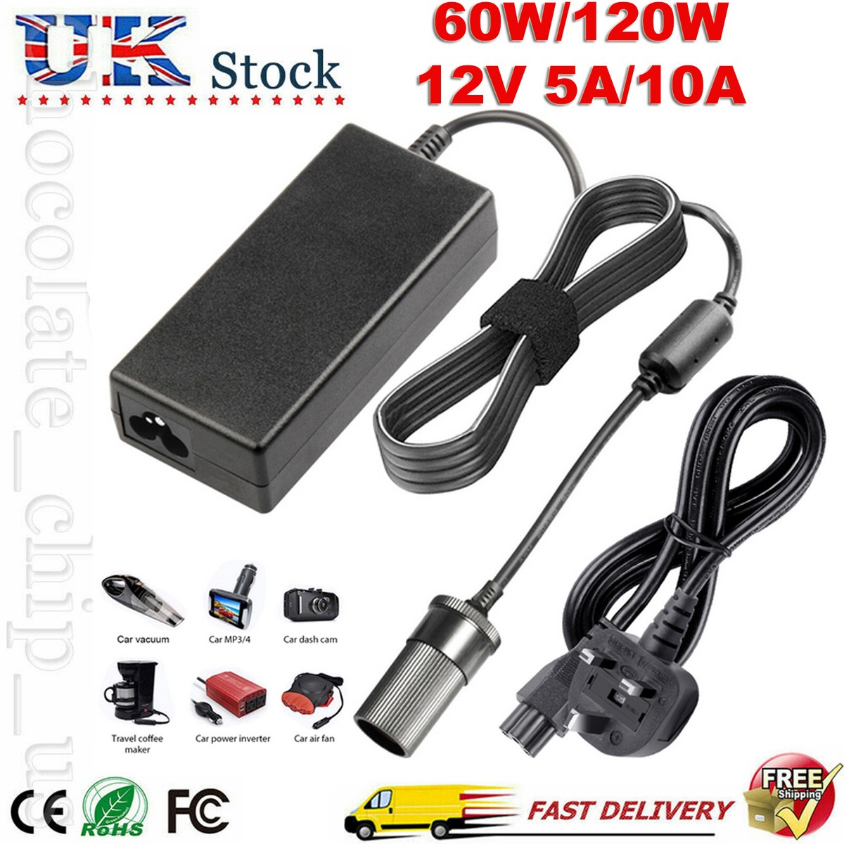 UK 240V Mains Plug to 12V Socket Adapter Car Cigarette Lighter Power  Converter
