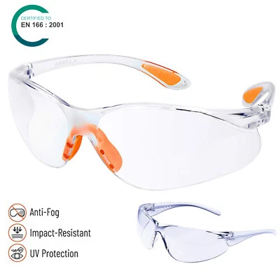 12 Clear Safety Goggles Anti-Fog & Anti-Scratch Eye Protection Work/Lab Glasses