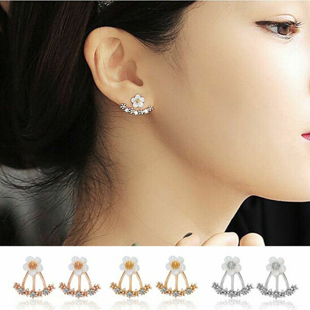 Gorgeous Flower Linked Stud Earrings Women Girls Zircon Stud Jewellery Office