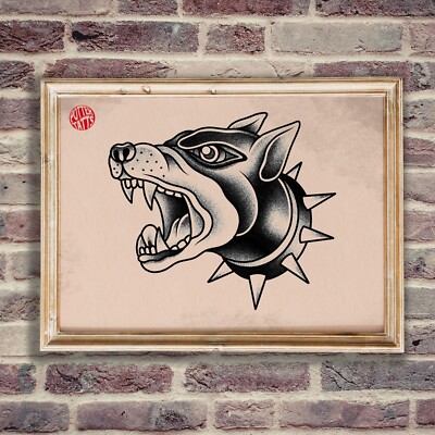 Traditional Doberman - Old School Traditional Flash Tattoo Kunstdruck Hundeliebhaber