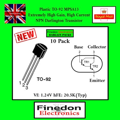 10 x MPSA13 Kunststoff TO92 Extrem High Gain Strom NPN Darlington Transistor