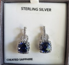 Sterling Silver Created Sapphire Earrings New