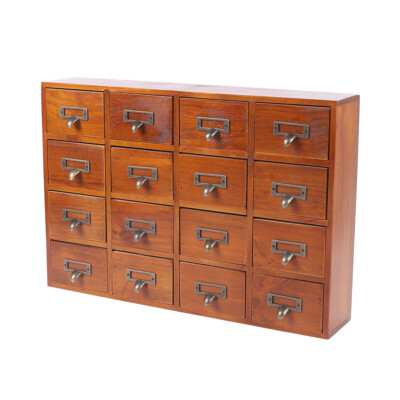 Vintage Brown Drawer Organizer with 16 Drawers Pine Wood Dresser Box Organizer