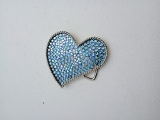 Heart Shape Faux Blue Jeweled Belt Buckle