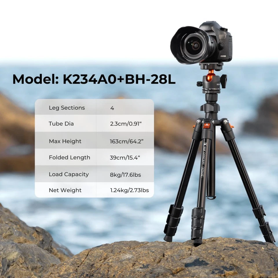 K&F CONCEPT 63'' Camera Tripod 360° Ball Head for DSLR Sony Nikon K234A0+BH-28L - Image 3 of 4