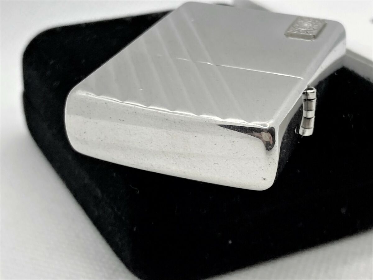 Auth ZIPPO 2015 Limited Edition Sterling Silver Ingot Diagonal Striped  Lighter