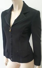 Gucci Black Silk Blend Collared Gold Tone Gg Zip Front Blazer Jacket Top I40 Uk8
