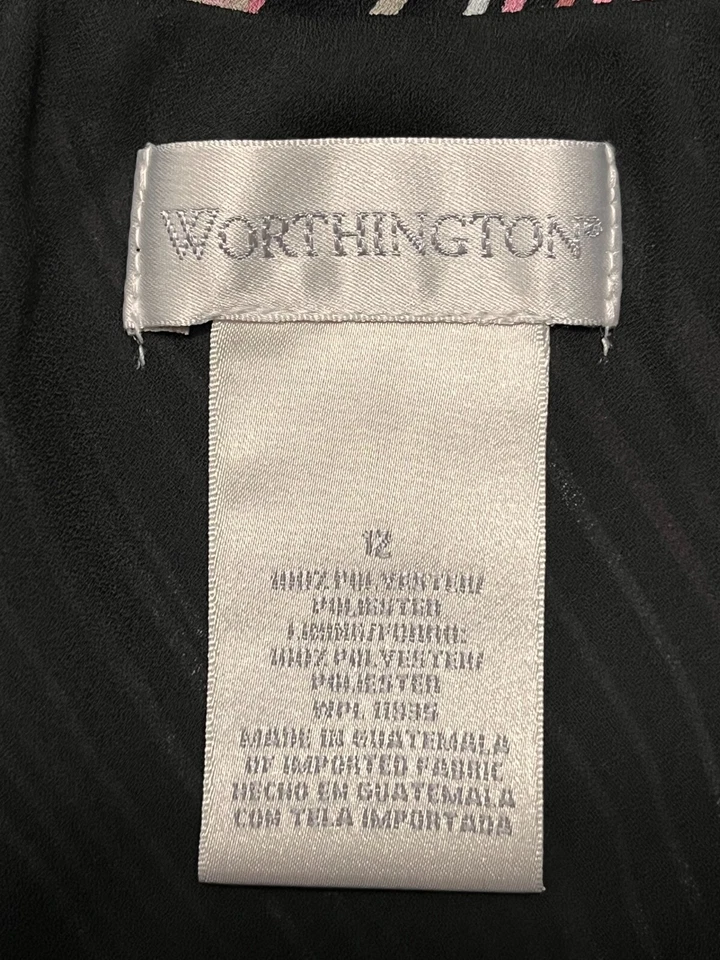 Worthington Sz 12 черный розовый в полоску трапециевидный Midi юбка ассиметричный кромки Y2K - Изображение 3 из 4