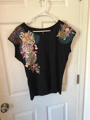 Laura Torelli women s sleeveless Black Multicolored T-shirt top size M Medium