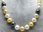HUGE17"10-14MM SOUTH SEA GENUINE BLACK GOLDEN WHITE MULTIC ROUND PEARL NECKLACE