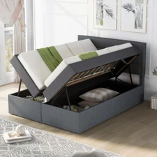 Full Queen Size Bed Frames w/ Storage Underneath Modern Upholstered Platform Bed