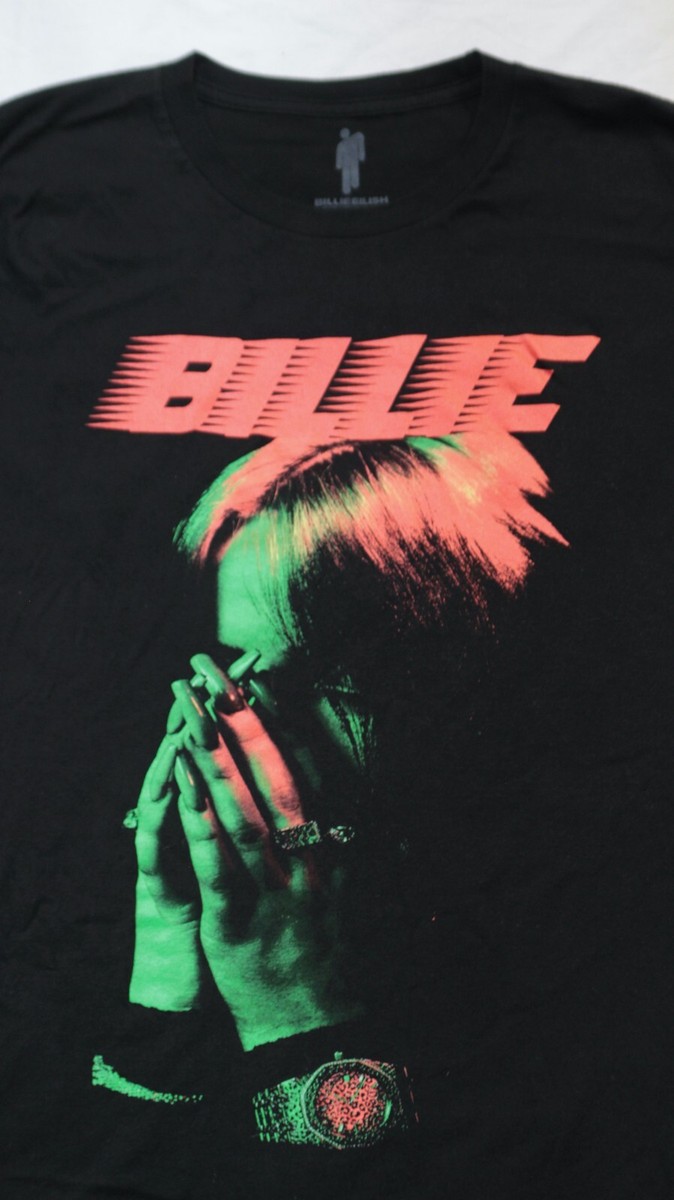 Billie Eilish Band Pop T Shirt Neon Covered Face 2020 Concert Tour