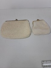 Vintage White Beaded Wallet Coin Purse Matched Set