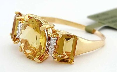 ECHTER 3,84 kt GELBER TOPAS & DIAMANT RING 10 K GOLD - kostenlose Zertifikat Bewertung