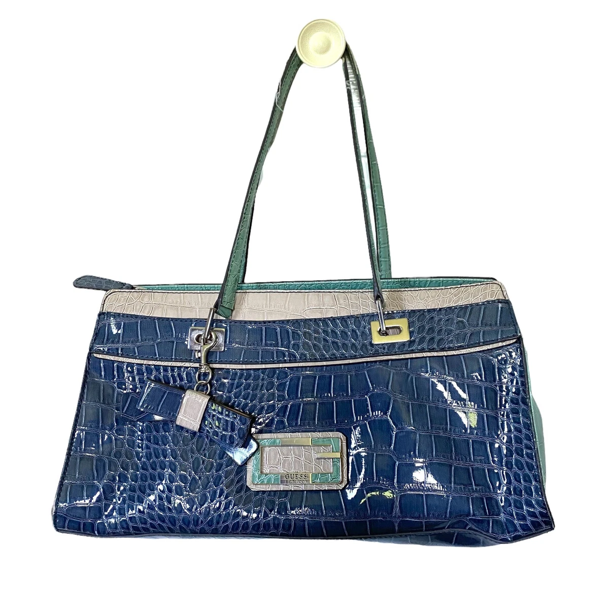 Guess Women’s Blue Green Faux Crocodile Leather D’Orsay Shoulder Bag Purse