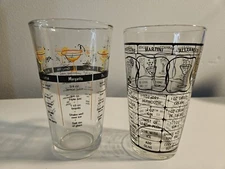 (2) Vintge Cocktail Mixing Tumbler 7 Recipe Ea Bartender Measuring 6" Pint Glass