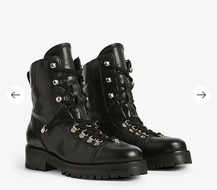AllSaints Leather Franka Lace-Up Black Boots Size UK4/EU37