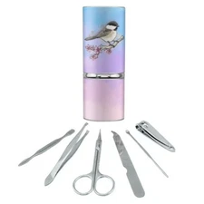 Chickadee Watercolor Northeastern Bird Manicure Pedicure Grooming Travel Kit